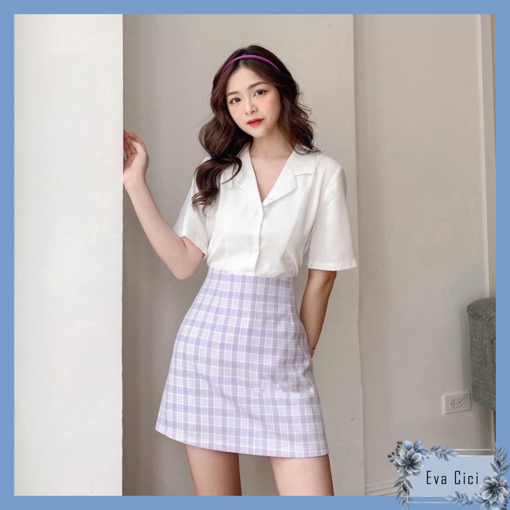 {EVACICI} Áo sơ mi nữ cổ vest  NHIỀU MÀU - Áo sơ mi nữ cổ vest trơn quốc dân - Áo sơ mi cổ vest trơn phong cách.