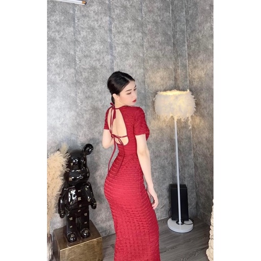 Đầm Body Thun Xốp QC hở Lưng có sẵn mút ngực