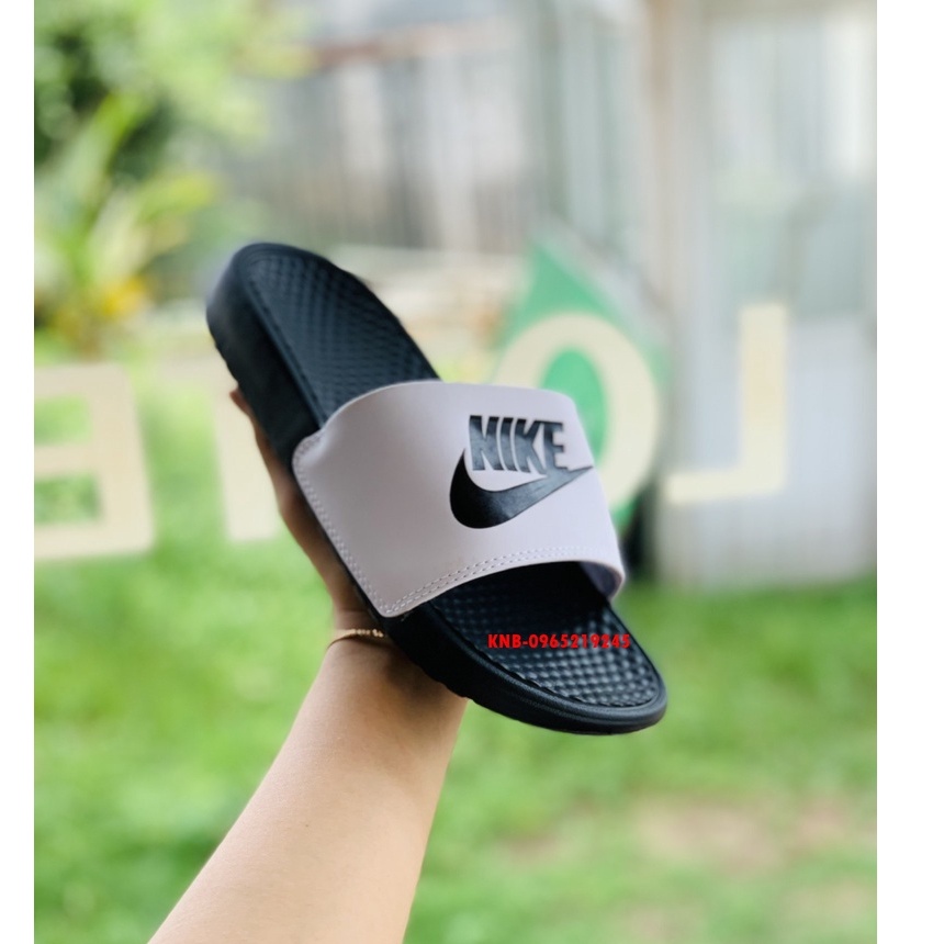 Dép nike nam nữ, dép quai ngang nam nữ unisex nike benassi cartoon ❤️FREESHIP + Hộp❤️ màu đen quai trắng