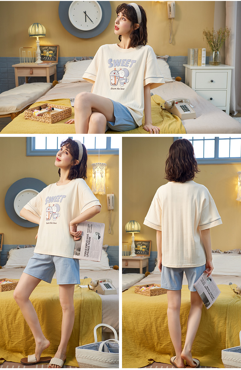 Bộ Đồ Ngủ Vải Cotton In Hình Doraemon / Pikachu Thời Trang Mùa Hè Cho Các Cặp Đôi