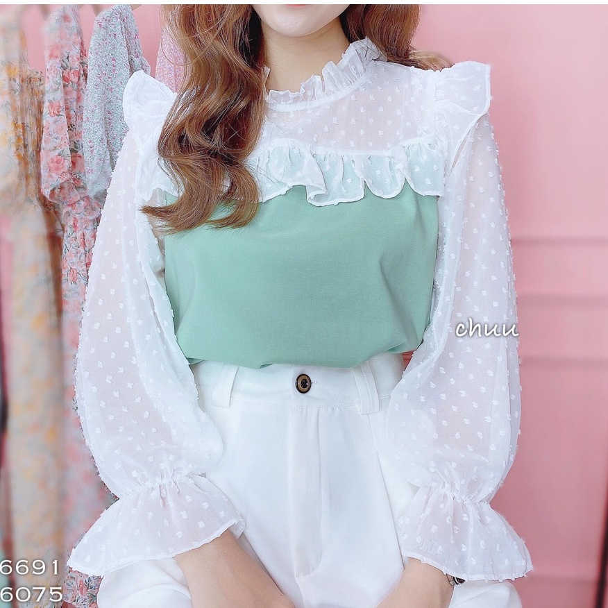 Áo kiểu nữ cổ bèo tay phồng CHUU A6691