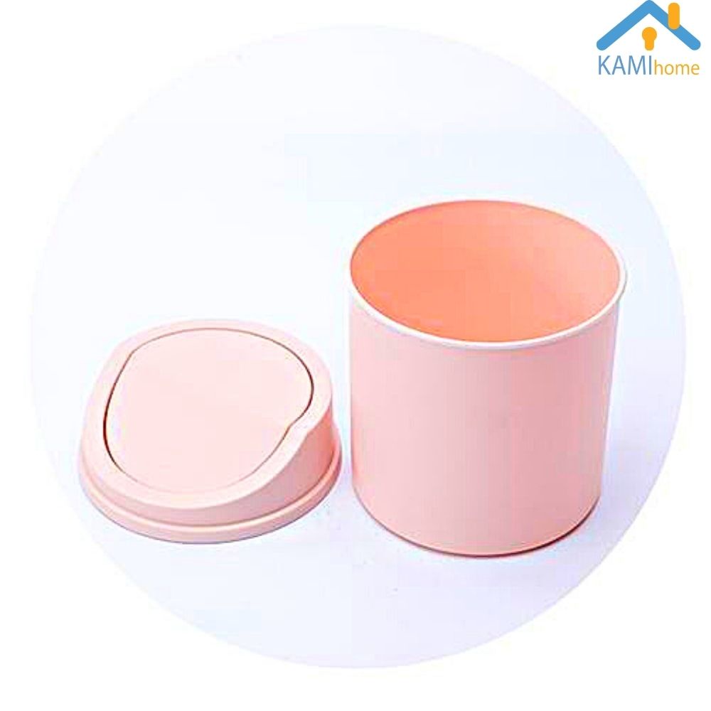 Thùng rác mini để bàn nắp bật tự đóng mở hình tròn nhựa ABS an toàn mã 70043