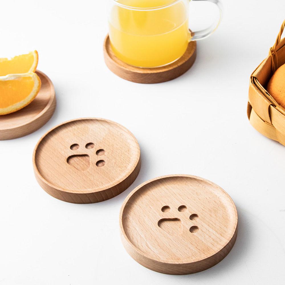 Tấm Lót Ly Bằng Gỗ Ngà Bền Chống Bỏng Hình Chân Mèo