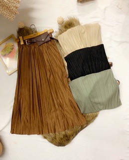 Chân váy da lộn kèm belt da