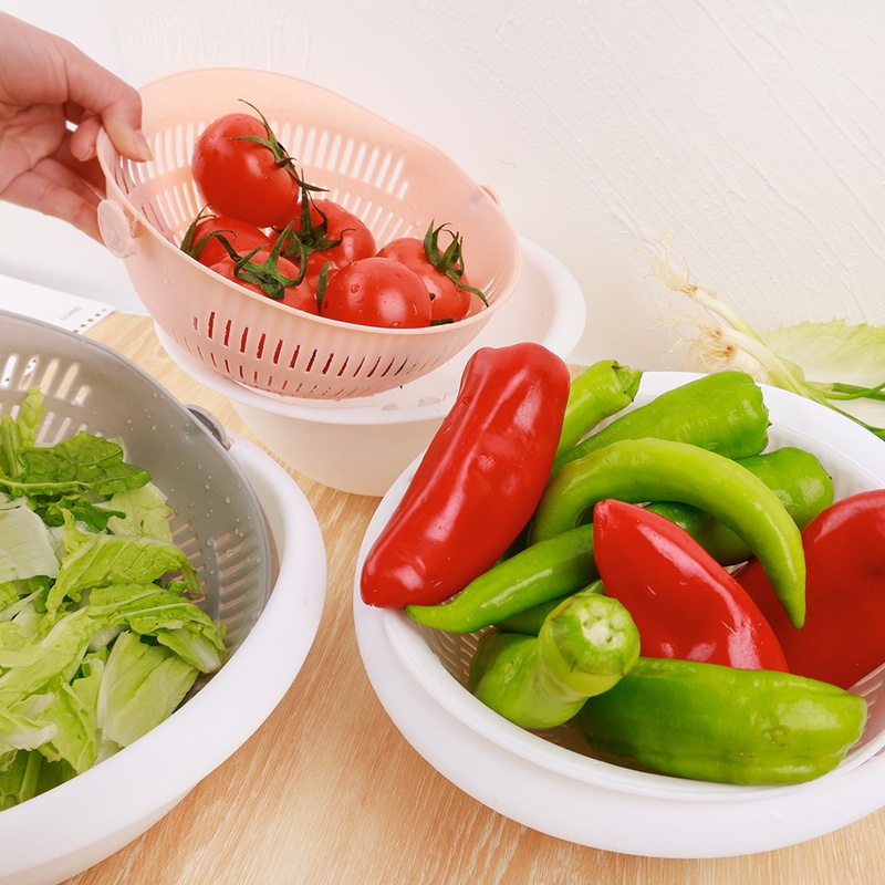 Rổ Nhựa Hai Lớp Rửa Rau Củ Quả Tiện Dụng Cho Nhà Bếp