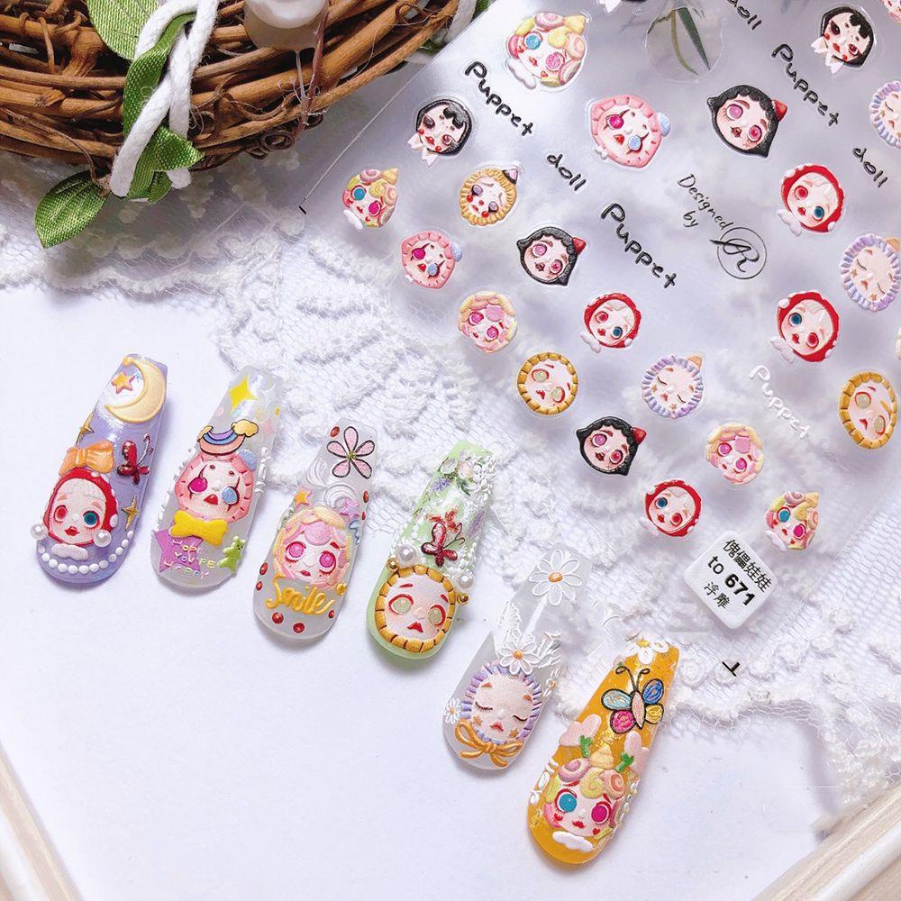 LILYES Miếng Dán Móng Tay Hình Búp Bê Hoạt Hình Nhật Bản Dễ Thương