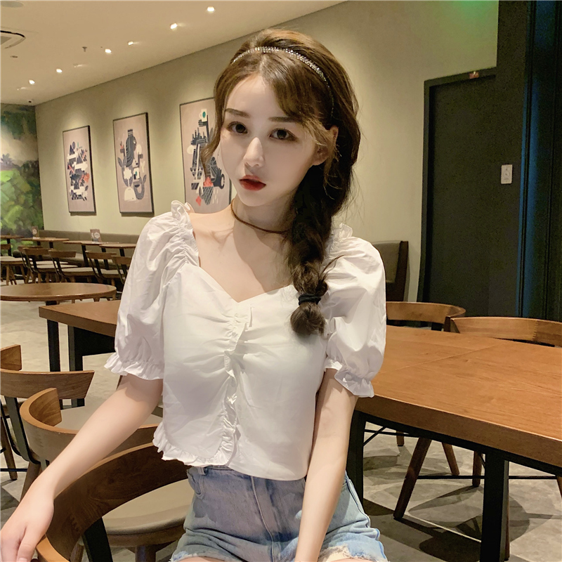 SUXI Áo Croptop Tay Ngắn Cổ Vuông Nhiều Màu Sắc Cho Nữ