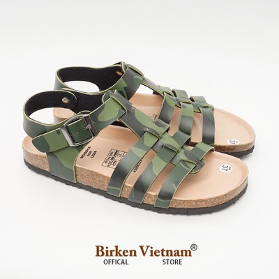 R12 -  Sandal Birken Đế Trấu BIOLINE Camo Rằn Ri Thiết Kế Unisex Nam nữ Quai Chiến Binh Da PU cao cấp