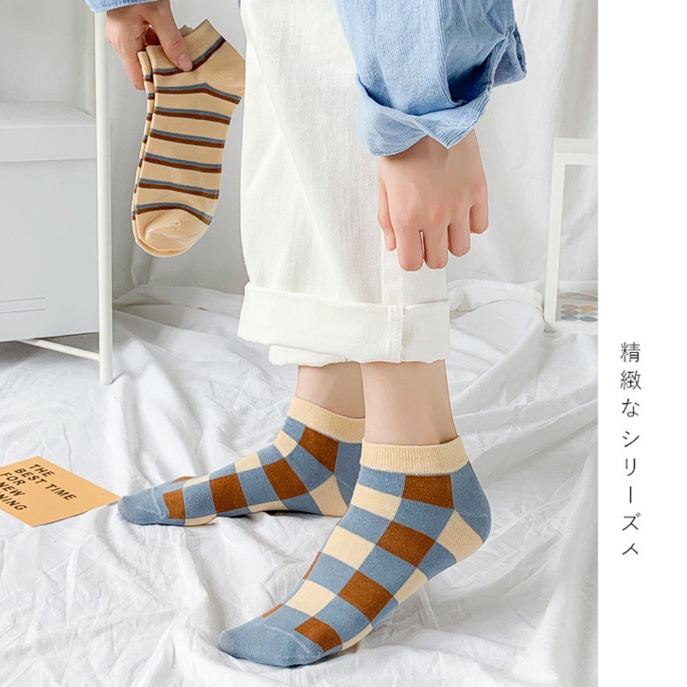 Vớ Cotton Ngắn In Họa Tiết Kẻ Sọc Màu Sắc Cổ Điển Thanh Lịch Cho Nữ
