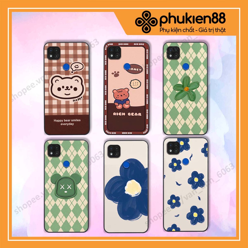 Ốp lưng Xiaomi Redmi 9C in hình hoa, gấu rich bear nghệ thuật, thời trang
