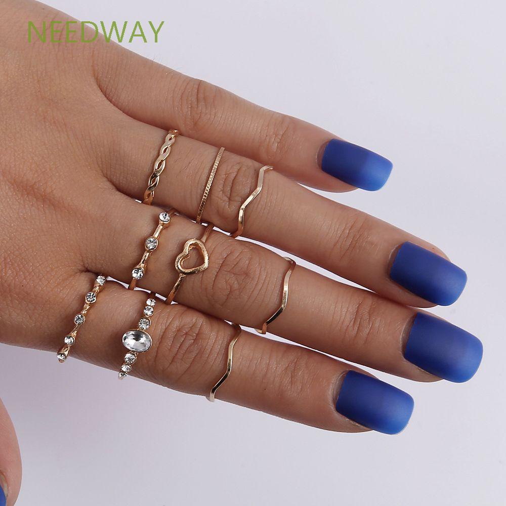 Set 9 Nhẫn Đeo Ngón Tay Nhiều Màu Hình Trái Tim Phong Cách Hàn Quốc Cho Nữ