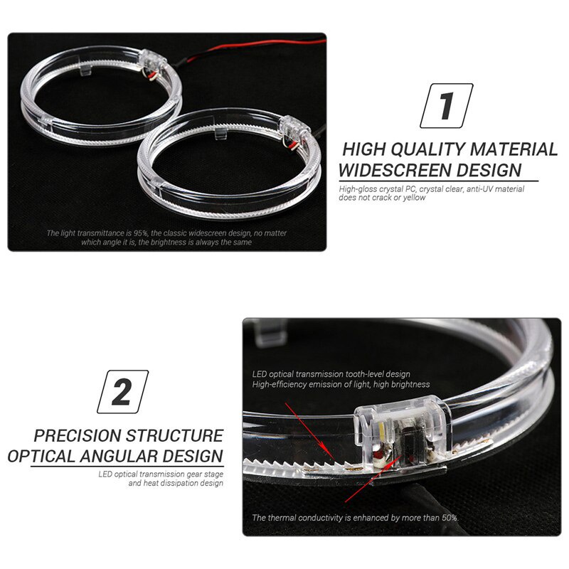 Set 2 vòng đèn pha BLALION LED COB hình tròn mắt thiên thần halo DRL chạy ban ngày 80mm 95mm dành cho xe hơi
