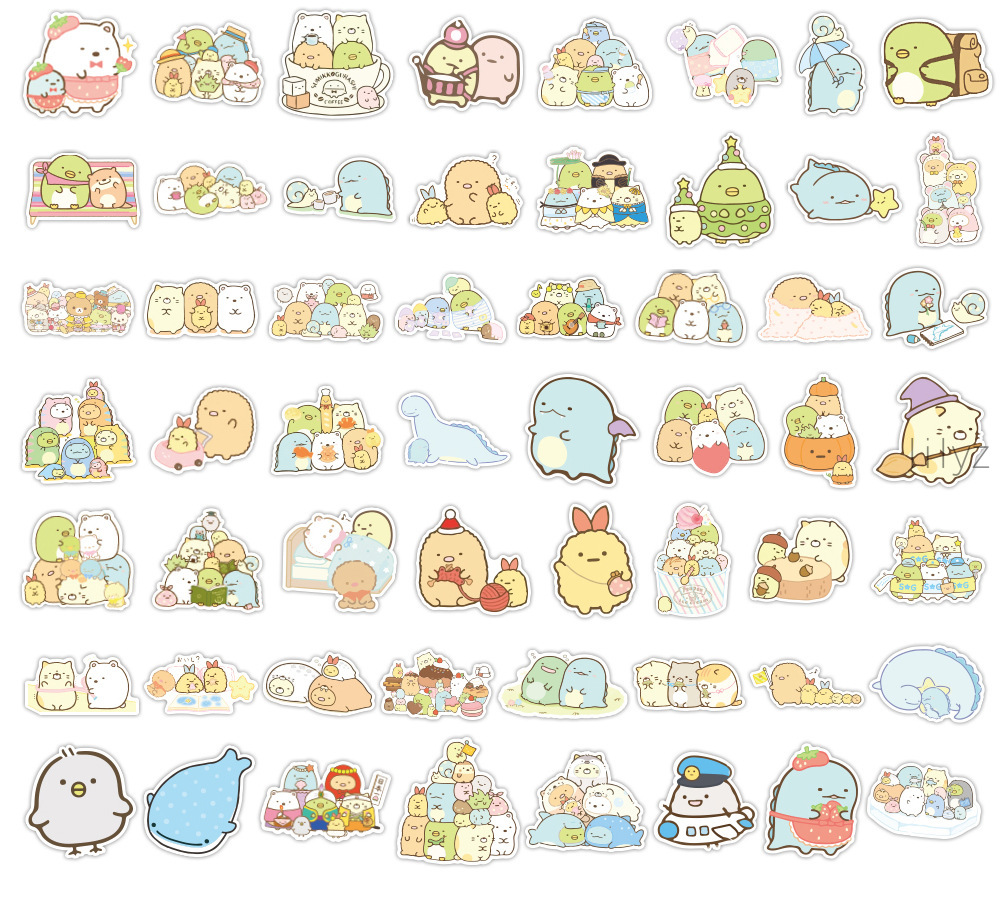 Set 100 Miếng Dán PVC Chống Thấm Nước Họa Tiết Hoạt Hình Sumikko Gurashi Trang Trí Laptop Vali