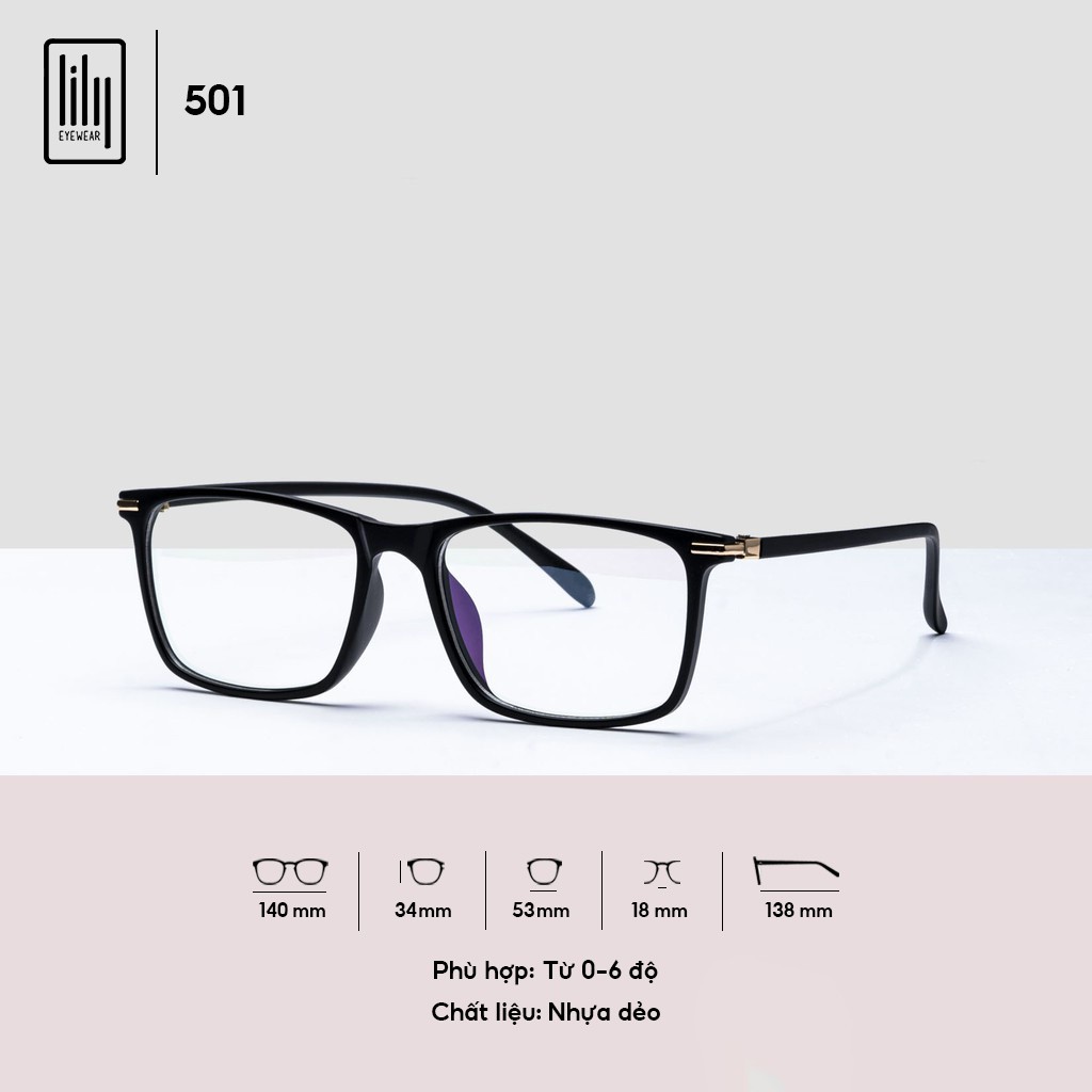 Gọng kính Nam nữ LILYEYEWEAR mắt vuông nhựa dẻo màu sắc thời trang 501
