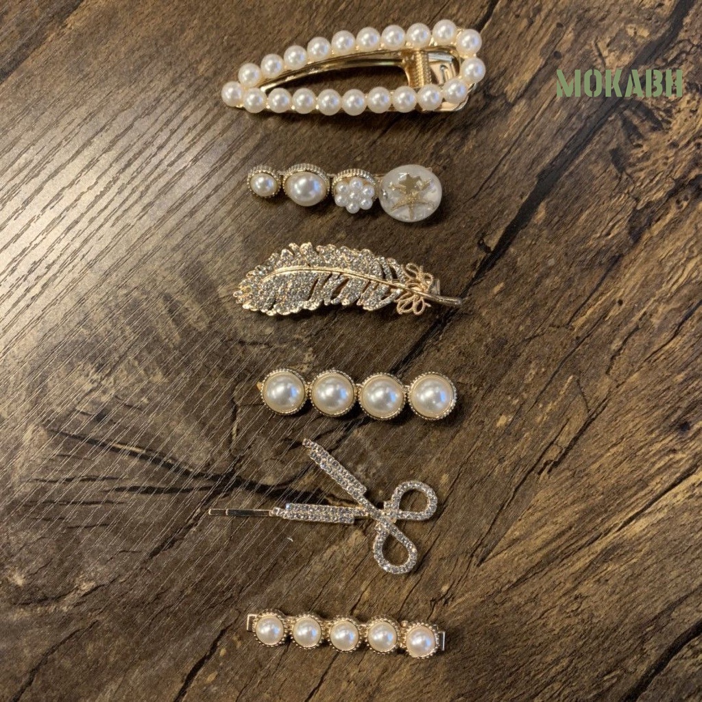 Set 6 Kẹp Tóc Hình Lông Vũ Đính Ngọc Trai Giả Thanh Lịch