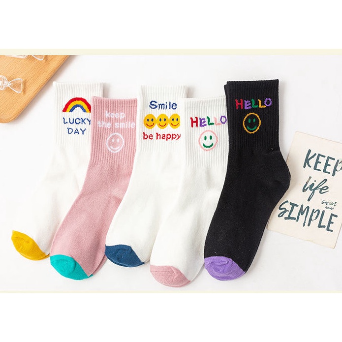 Vớ Tất Mặt Cười Happy cổ cao phong cách Hàn Quốc siêu dễ thương dành cho nữ.