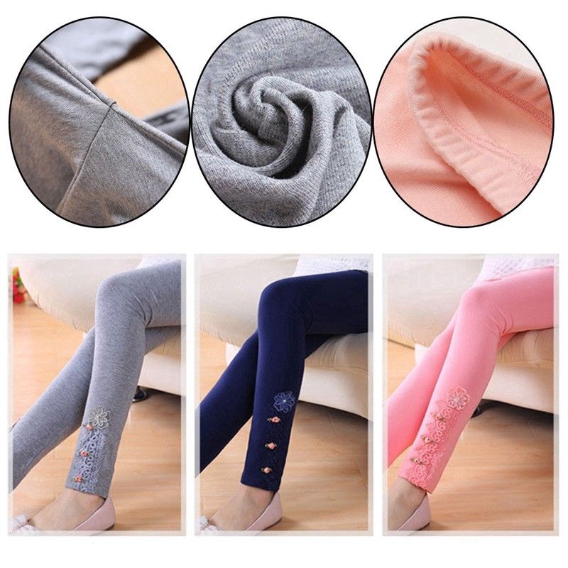 Quần Legging Cotton Dày Phối Ren Hoa Toàn Diện Cho Bé Gái