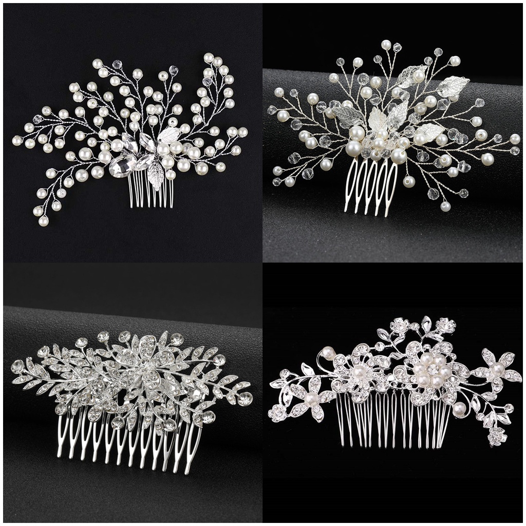 Lược Cài Tóc Hình Hoa Đính Ngọc Trai Nhân Tạo Thời Trang Cho Cô Dâu