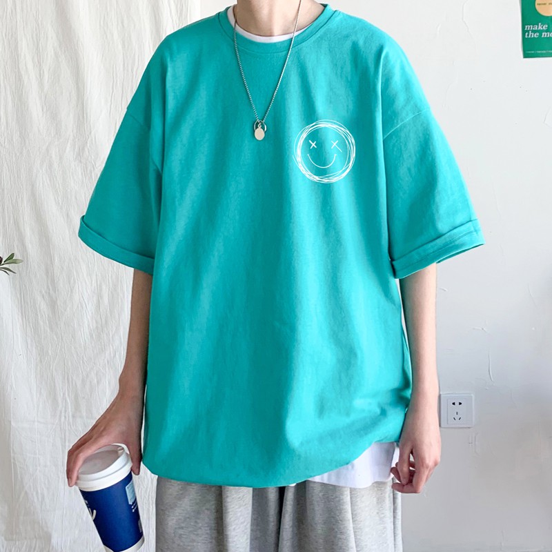 Áo Thun Ngắn Tay Dáng Rộng In Họa Tiết Phong Cách Hàn Quốc Cho Nam Size M-8Xl