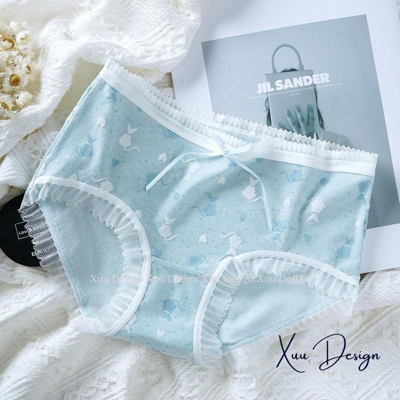Quần lót Cotton nữ cao cấp họa tiết mèo dễ thương, chất liệu co dãn thấm hút thoáng khí - Wexuu Design QC85