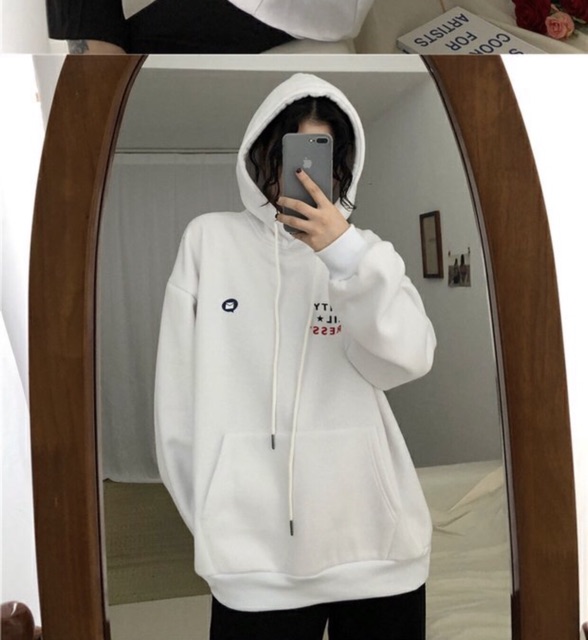 ÁO HOODIE 2 MÀU NUDE TRẮNG