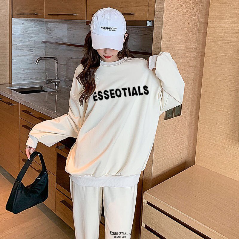 Bộ nỉ nam nữ thu đông chất vải nỉ bông, Set đồ nam nữ thu đông quần áo dài tay trẻ trung phong cách in chữ ESSE.N