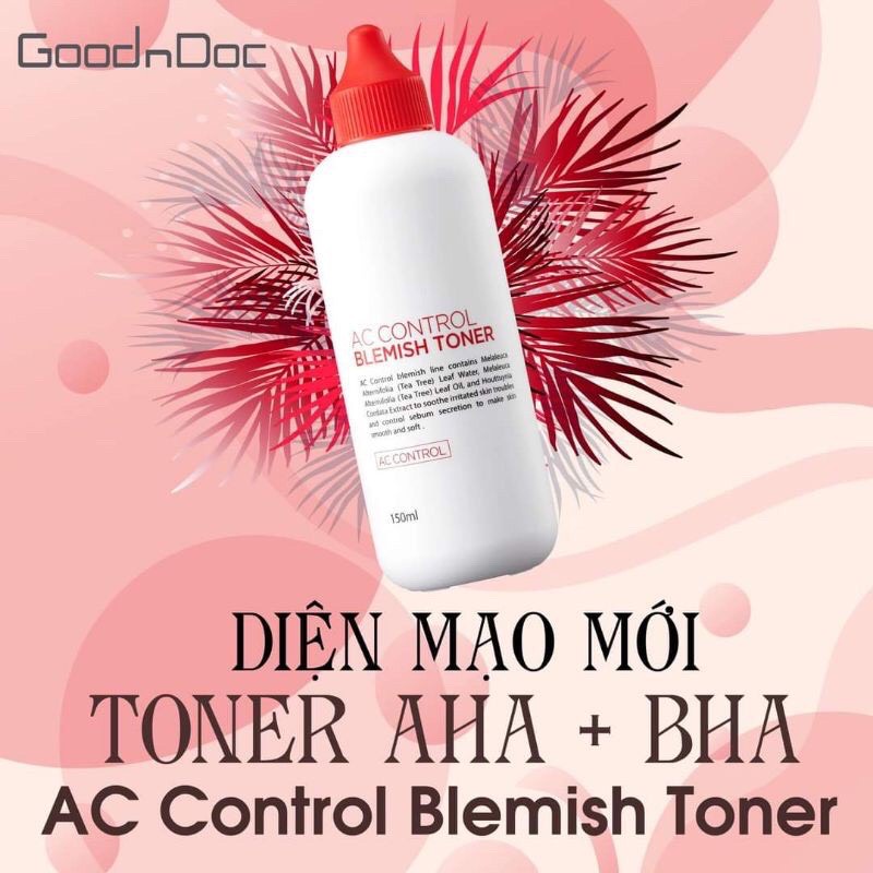 Toner Goodndoc AC Control Blemish Toner Chứa AHA + BHA, Cân Bằng pH Da, Sạch Sâu, Ngừa Mụn - 150ml