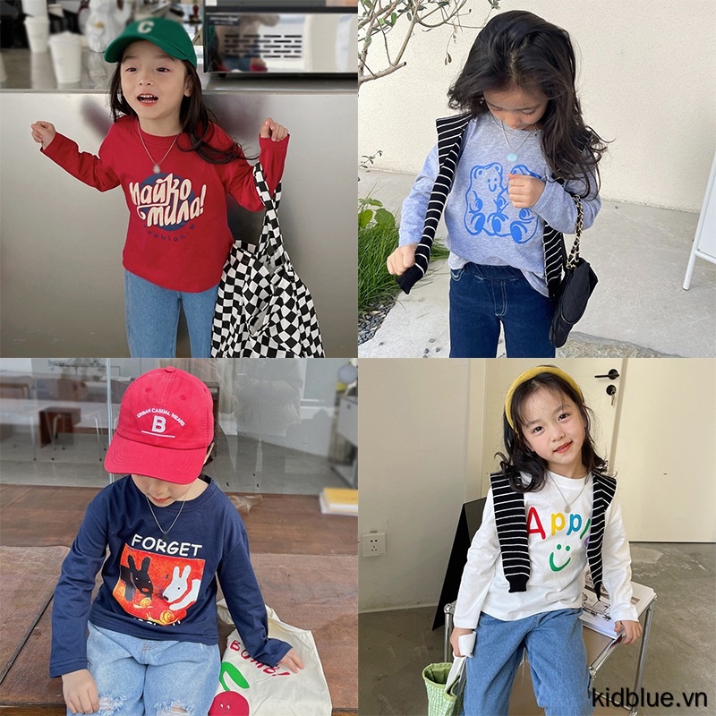 Tops Korean Children's Long-sleeved T-shirt Cartoon Print Blouse Comfortable Bottoming Shirt Thin Section Tops
