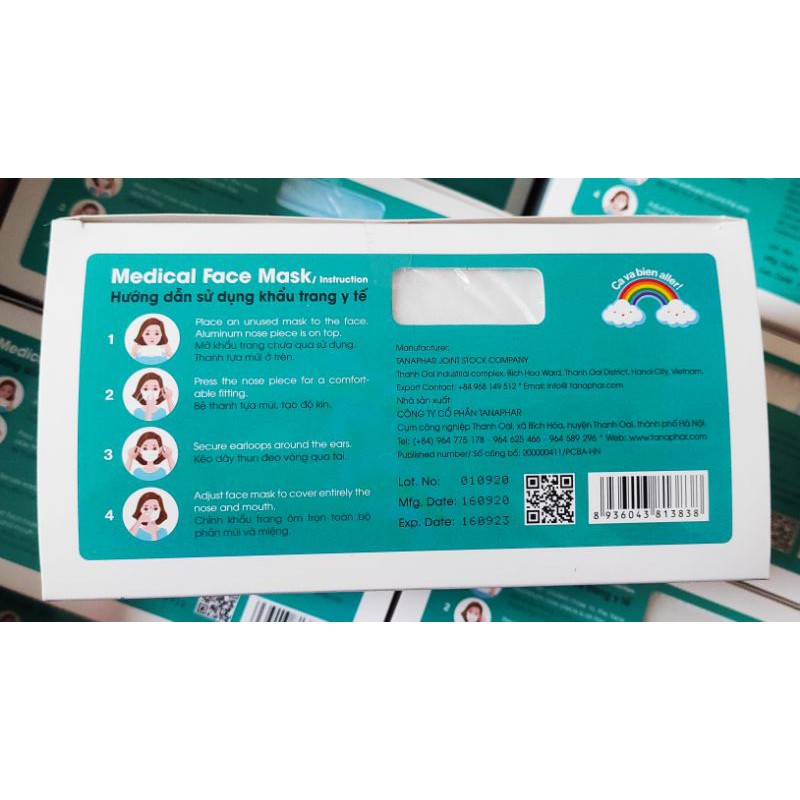 [Mã COSDAY - 50k đơn 250k] Khẩu trang y tế TANAPHAR 3, 4 lớp hộp 50 chiếc màu xanh, trắng | BigBuy360 - bigbuy360.vn