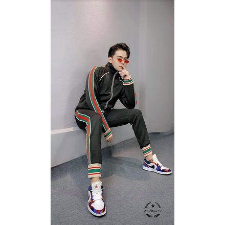 Bộ thể thao nam ,bộ nỉ nam quần áo khoác dài tay kéo khóa chạy viền phối đỏ thời trang chất poly cao cấp dày đẹp - Hàng
