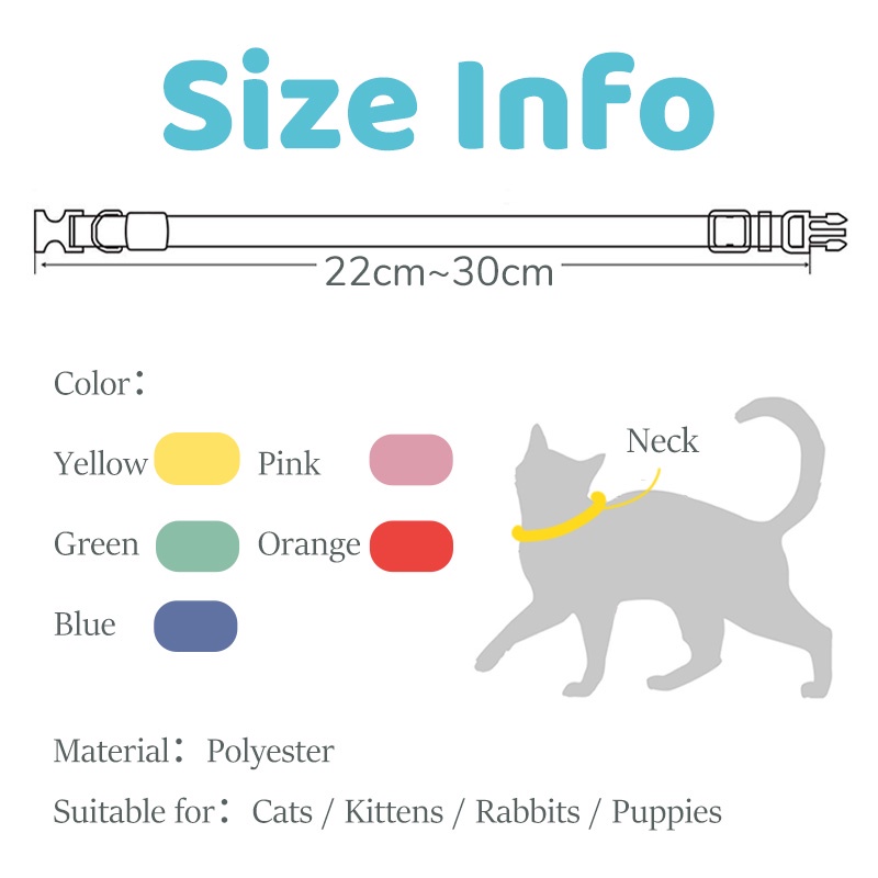 HamshMoc Vòng cổ mềm mại an toàn tháo gỡ nhanh gắn chuông và bóng phát sáng cho mèo cưng