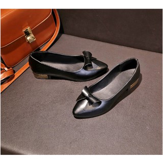 Giày búp bê da mềm nơ cuộn êm chân đế cao 2cm