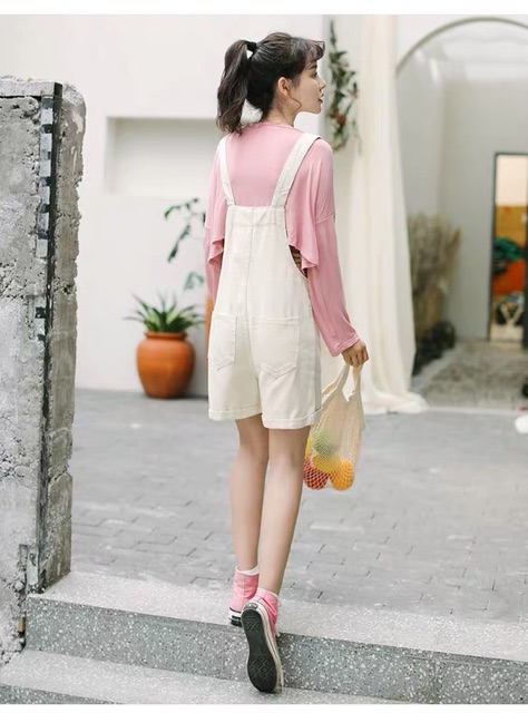 [KÈM ẢNH THẬT + SẴN S] quần yếm đùi bò jeans túi trước 3 màu đen trắng be ulzzang hàn quốc | BigBuy360 - bigbuy360.vn