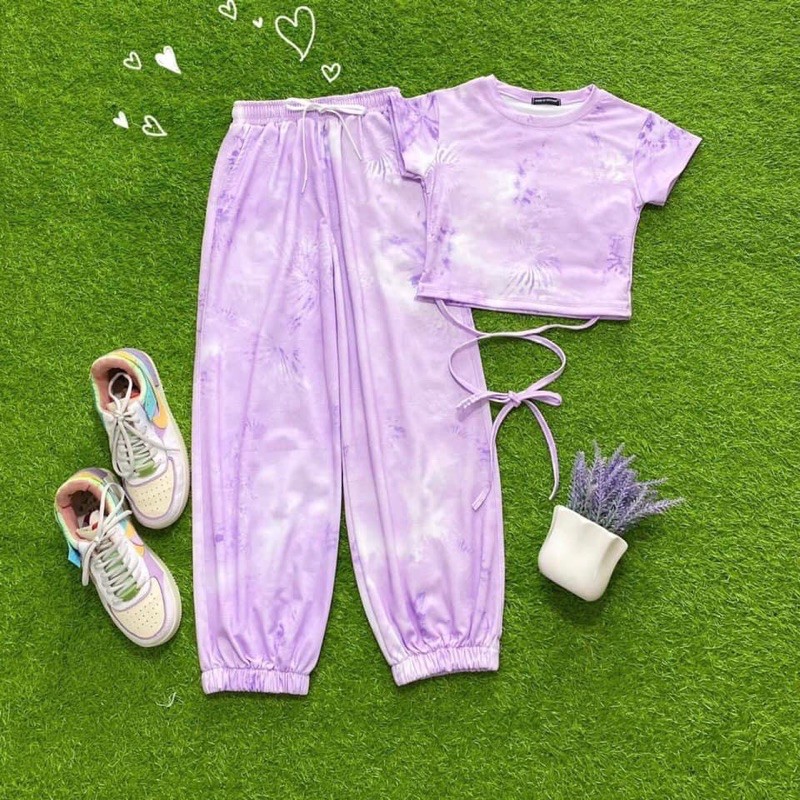 [ASL00150] SET CROPTOP CỘT DÂY EO MIX JOGGER PANT LOANG MÀU CỰC XINH