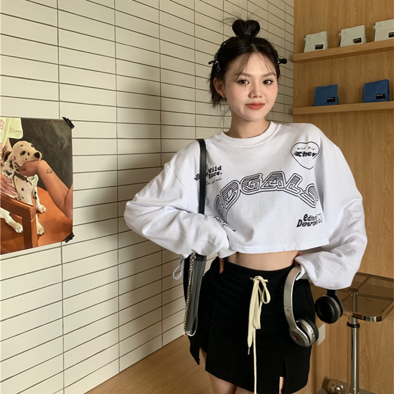 Áo Croptop Tay Dài Thời Trang Đường Phố Cá Tính Cho Nữ