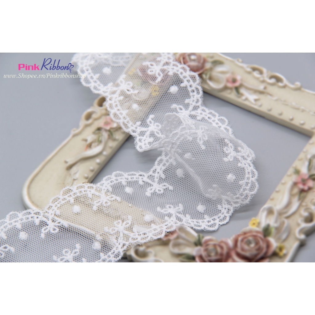 Ren trắng thêu hoa 5.5cm