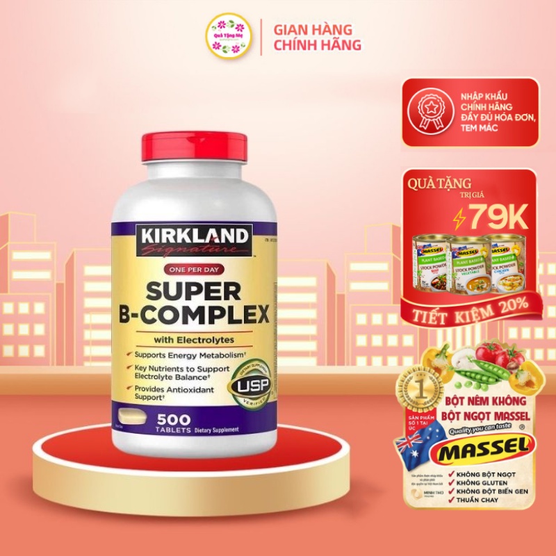 Viên uống bổ sung vitamin nhóm b kirkland super b-complex 500 viên Healthy care quatangme