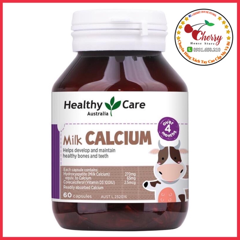 Viên uống bổ sung canxi sữa cho bé - Milk Calcium Healthy care, lọ 60 viên của Úc