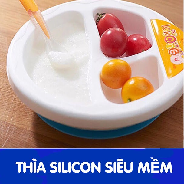 Thìa ăn dặm silicon cán dài siêu mềm cho bé