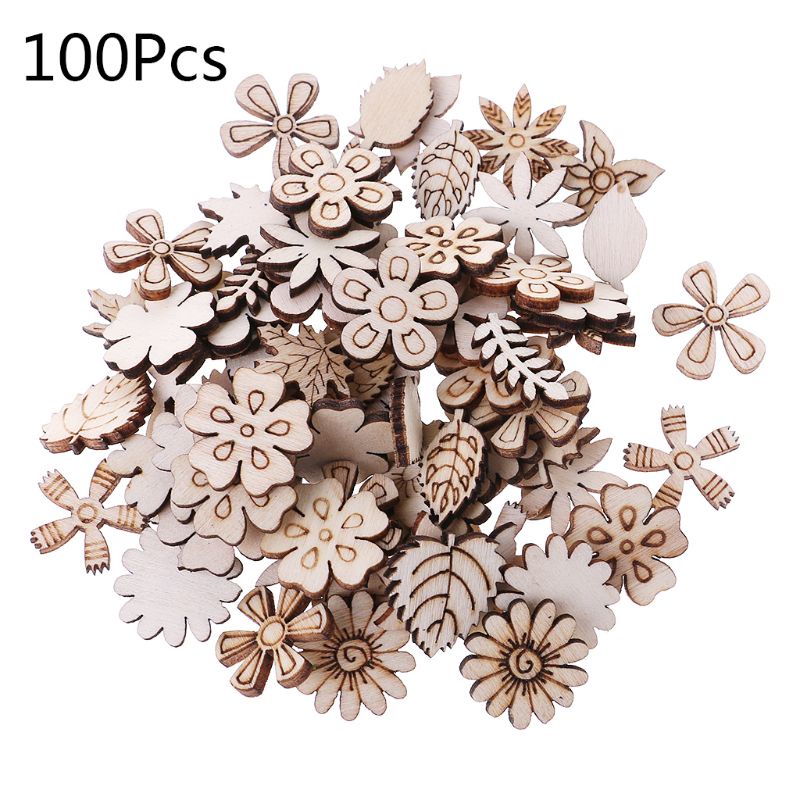 Set 100 Lát Gỗ Họa Tiết Hoa Lá Chuyên Dụng Cho Làm Đồ Thủ Công