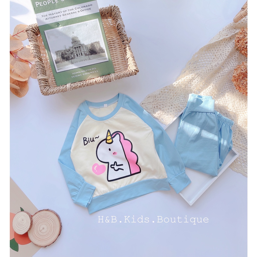 Bộ cotton ngựa poni dài tay bé gái