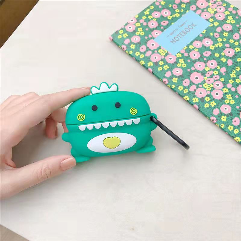 Vỏ Bảo Vệ Hộp Sạc Tai Nghe bluetooth Không Dây Airpods 3/1/2 pro Bằng Silicon Mềm Hình Khủng Long 3D Dễ Thương