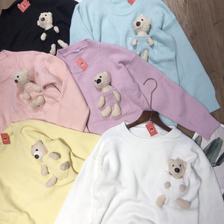 áo len nữ silive Áo len gấu túi ngực, chất len dày dặn dễ phối đồ | BigBuy360 - bigbuy360.vn