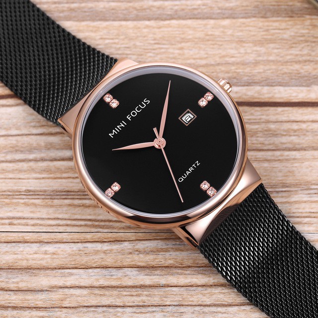MINI FOCUS Đồng Hồ Đeo Tay Quartz MINI Bằng Thép Không Gỉ Chống Thấm Nước Kiểu Doanh Nhân Cho Nam