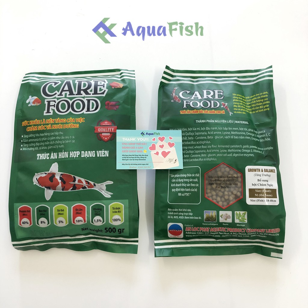 Thức Ăn Cho Cá Koi Care Food 500g (Thức ăn cho cá nhanh lớn, tăng màu, chuyên dụng cho cá Koi)