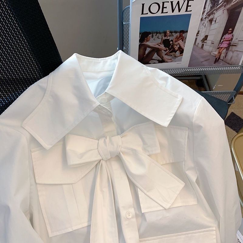 Áo Sơ Mi Trắng Tay Dài Phối Nơ Thời Trang Mùa Xuân Mới Chất Lượng Cao Cho Nữ