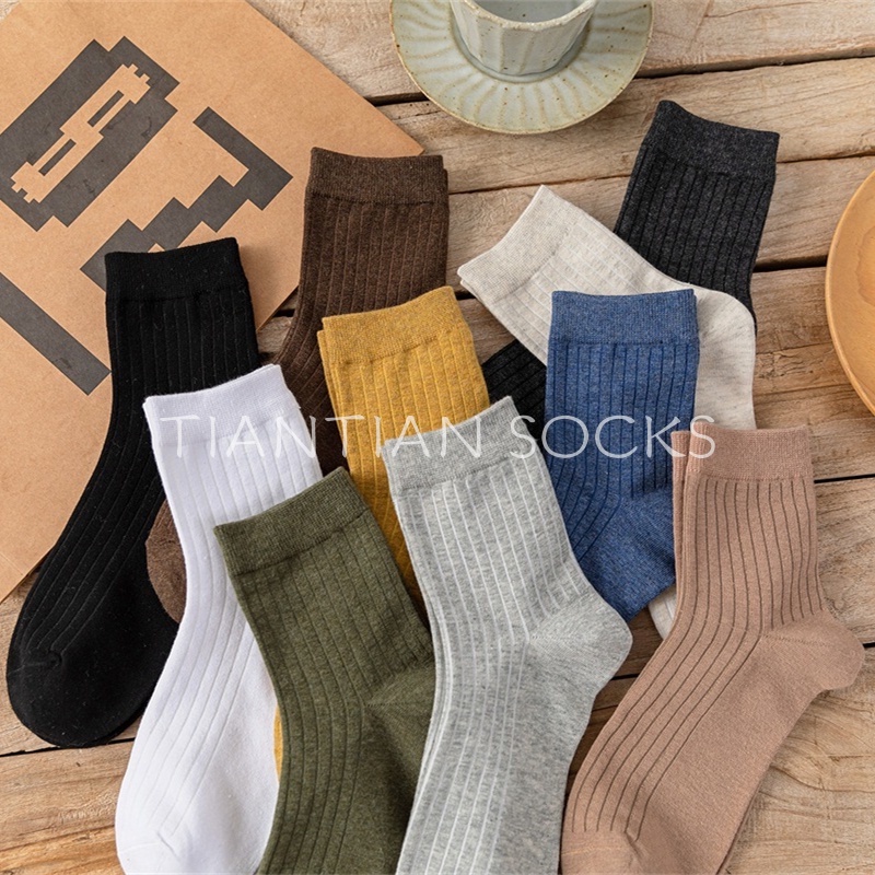 Vớ thể thao TIAN T086 cao cổ màu trơn phong cách Nhật Bản cổ điển cao cấp cho nam