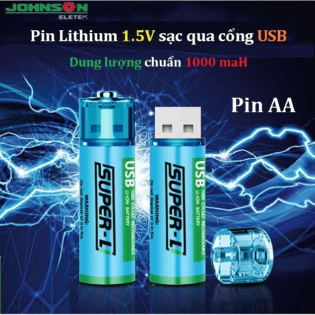 Pin  Lithium AA 1.5V Super-L chính hãng JOHNSON ELETEK sạc qua cổng USB