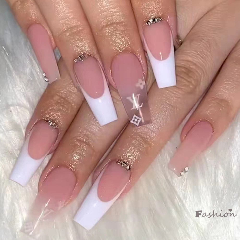 Bộ 24 Móng Tay Giả Ballerina Màu Hồng Gradient Kèm Gel Thạch Có Thể Tháo Rời Để Trang Trí Móng Tay Cho Nữ