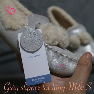 Giày slipper da lộn lót lông M&S - size bé lớn